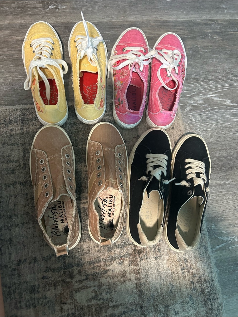 Blowfish Mixed-Color Low-Top Canvas Sneakers — Yellow, Pink, Brown, Black